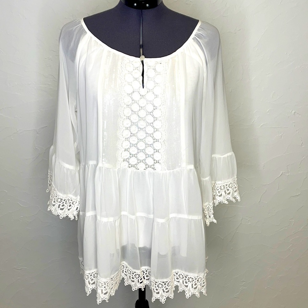 Krazy Kat White Lace Trim Blouse
